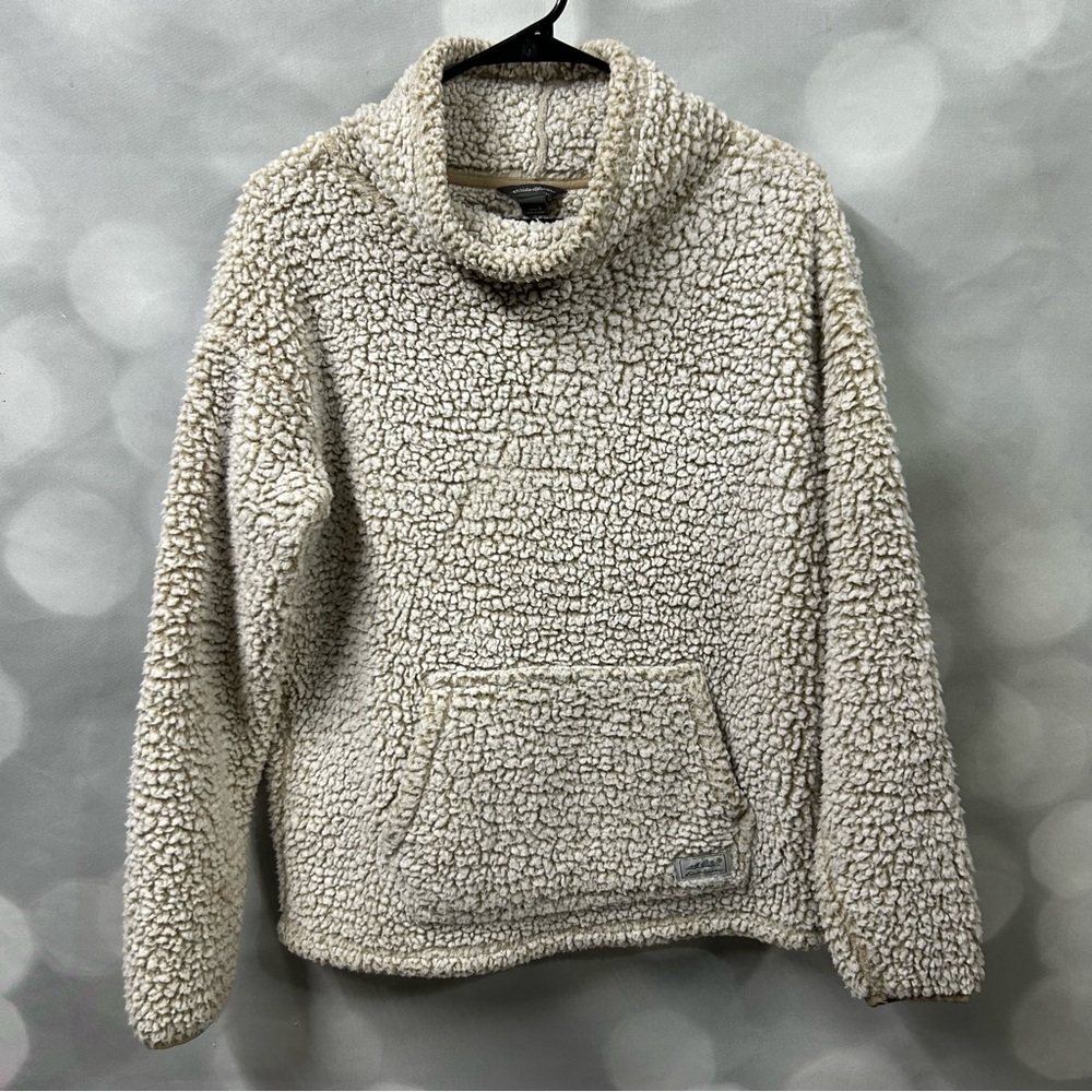 Eddie Bauer teddy bear‎ texture with kangaroo pocket oversized in size small